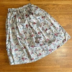 Vintage 80s Floral High Waisted Midi Skirt Pale Blue Sz XS 25” Waist